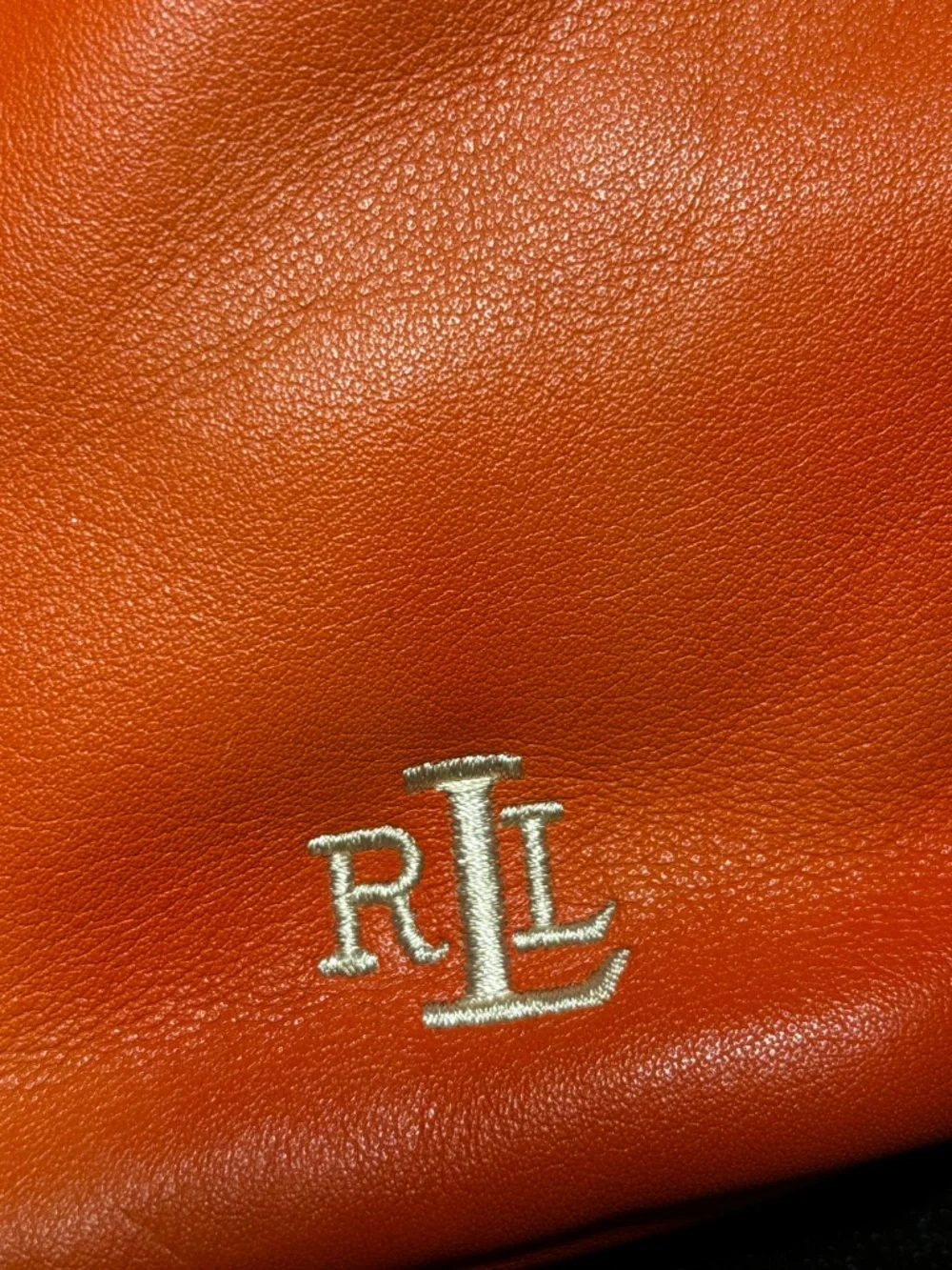 Lauren Ralph Lauren Orange Leather Drawstring Backpack Bag RL Logo